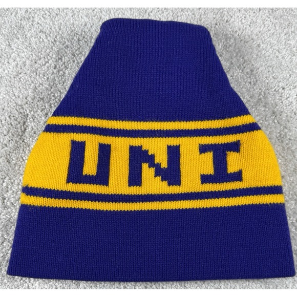 Other - Northern Iowa Panthers UNI Winter Hat Vtg SPELL OUT Both sides ~ Purple Yellow